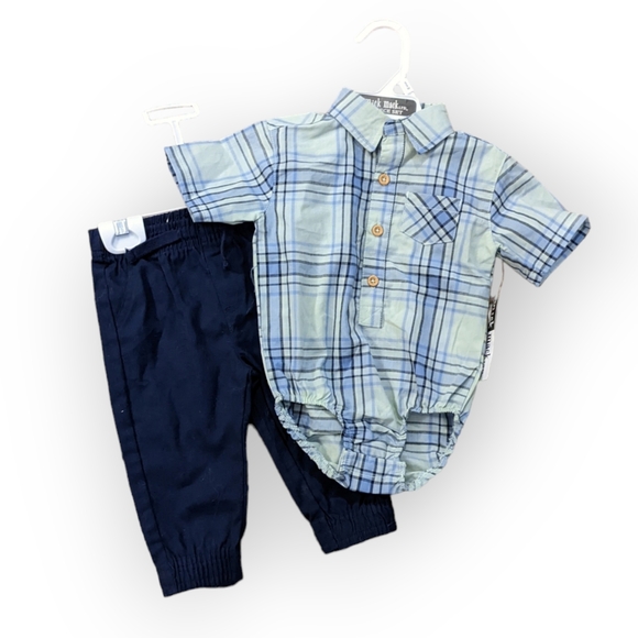 NWT 6-9 Months Mick Mack Button Up Plaid Top and Bottoms - Picture 1 of 4